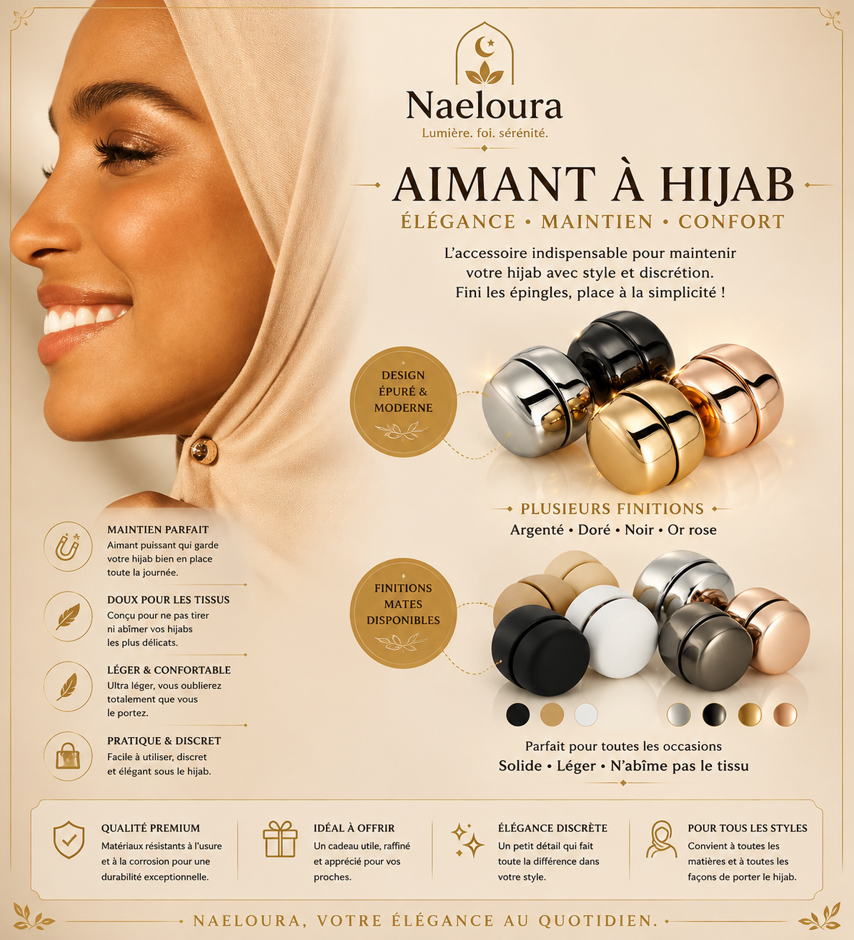 Aimants magnétiques pour hijab Naeloura