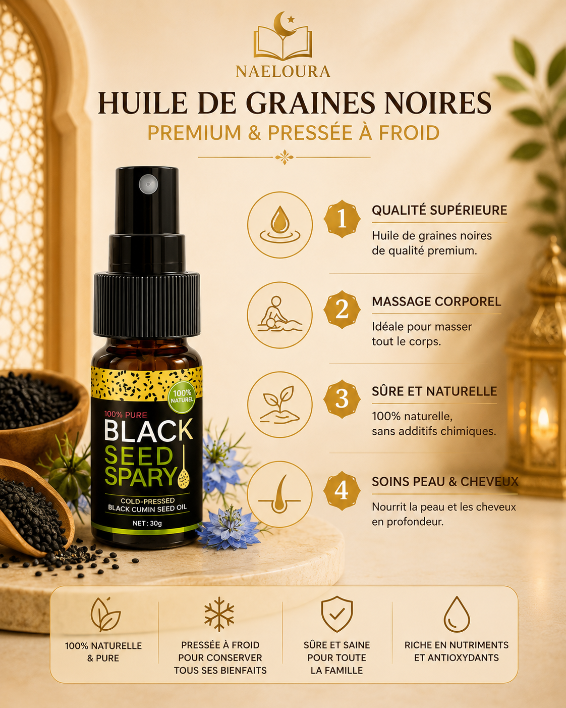 Spray huile de nigelle cheveux Naeloura — vue secondaire 2