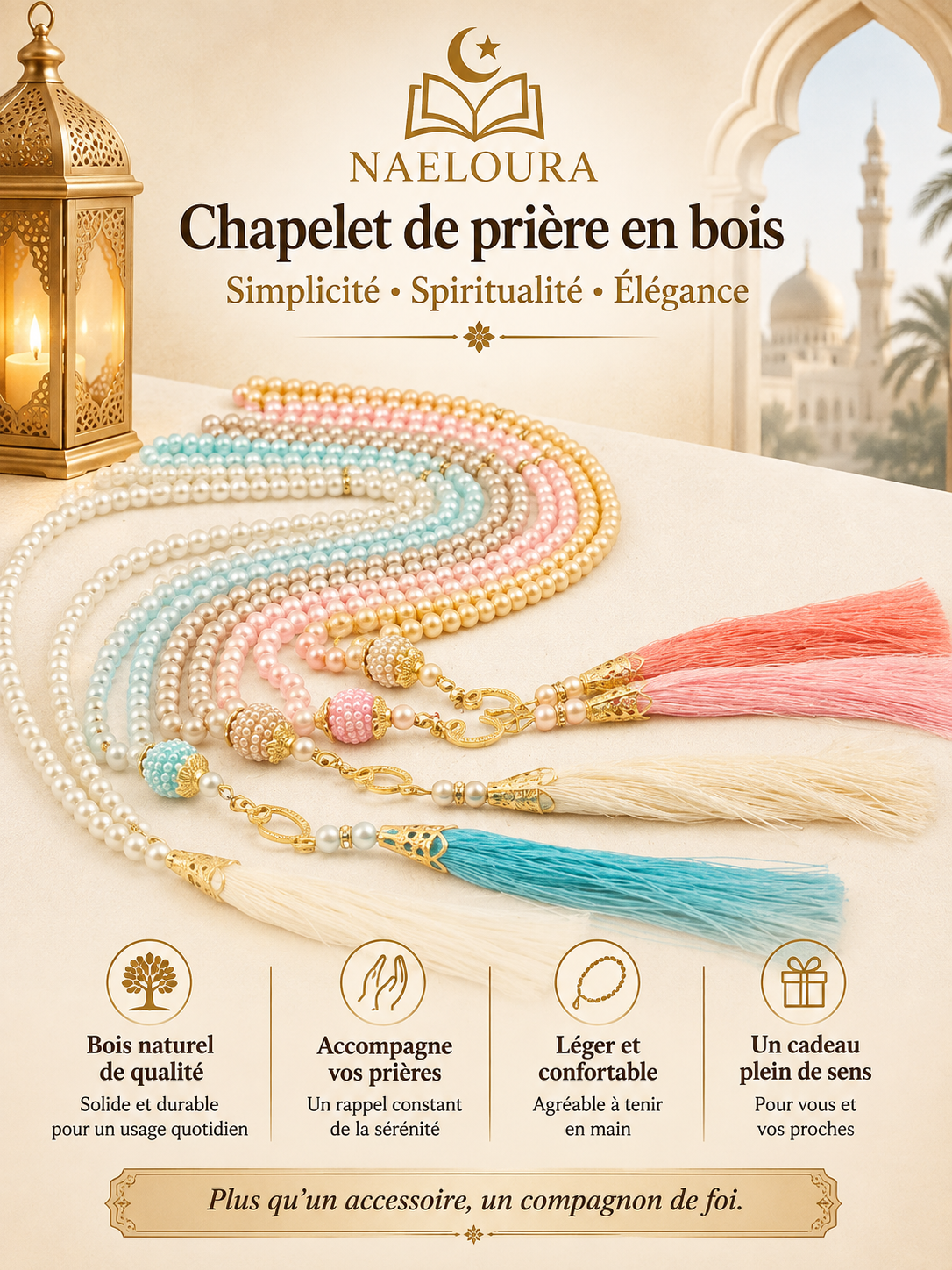 Misbaha 99 perles de verre style turc Naeloura