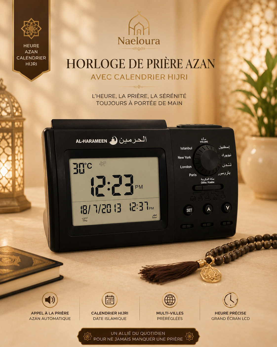 Horloge de Prière Azan LCD avec Calendrier Hijri