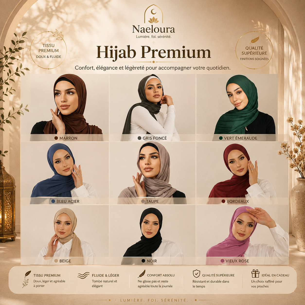 Hijab mousseline chiffon long 175x70 cm Naeloura