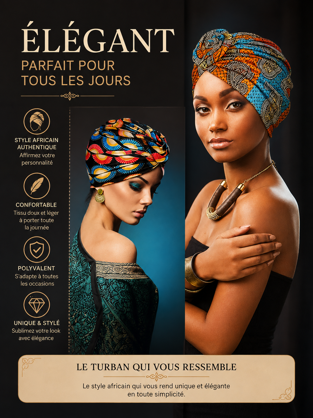 Lot de 2 bonnets turban imprimés Naeloura — vue secondaire 2