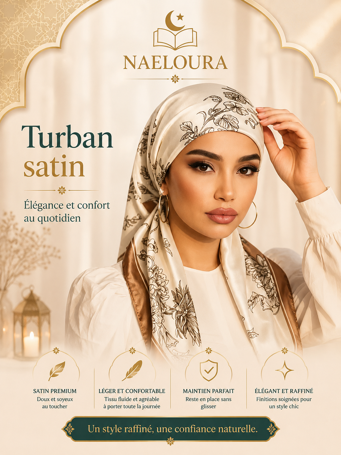 Turban satin instantané et bonnet de nuit Naeloura