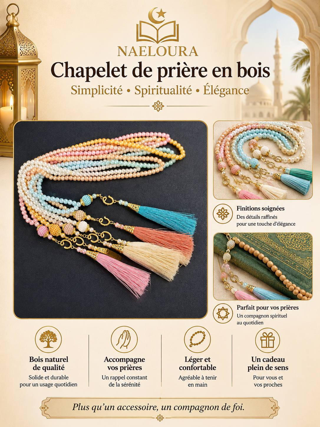 Misbaha 99 perles de verre Naeloura — vue secondaire 2
