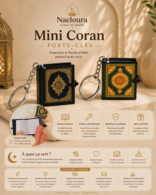 Porte-clé mini Coran doré Naeloura