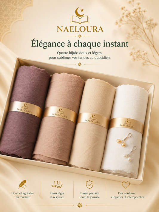 Lot de 4 hijabs en coton froissé Naeloura