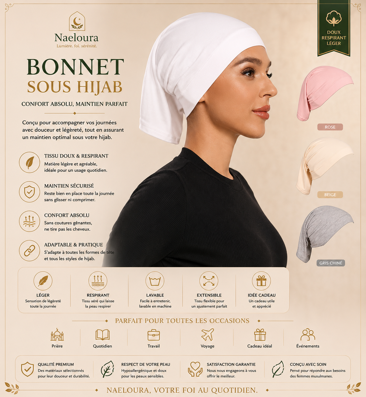 Bonnet hijab modal extensible Naeloura