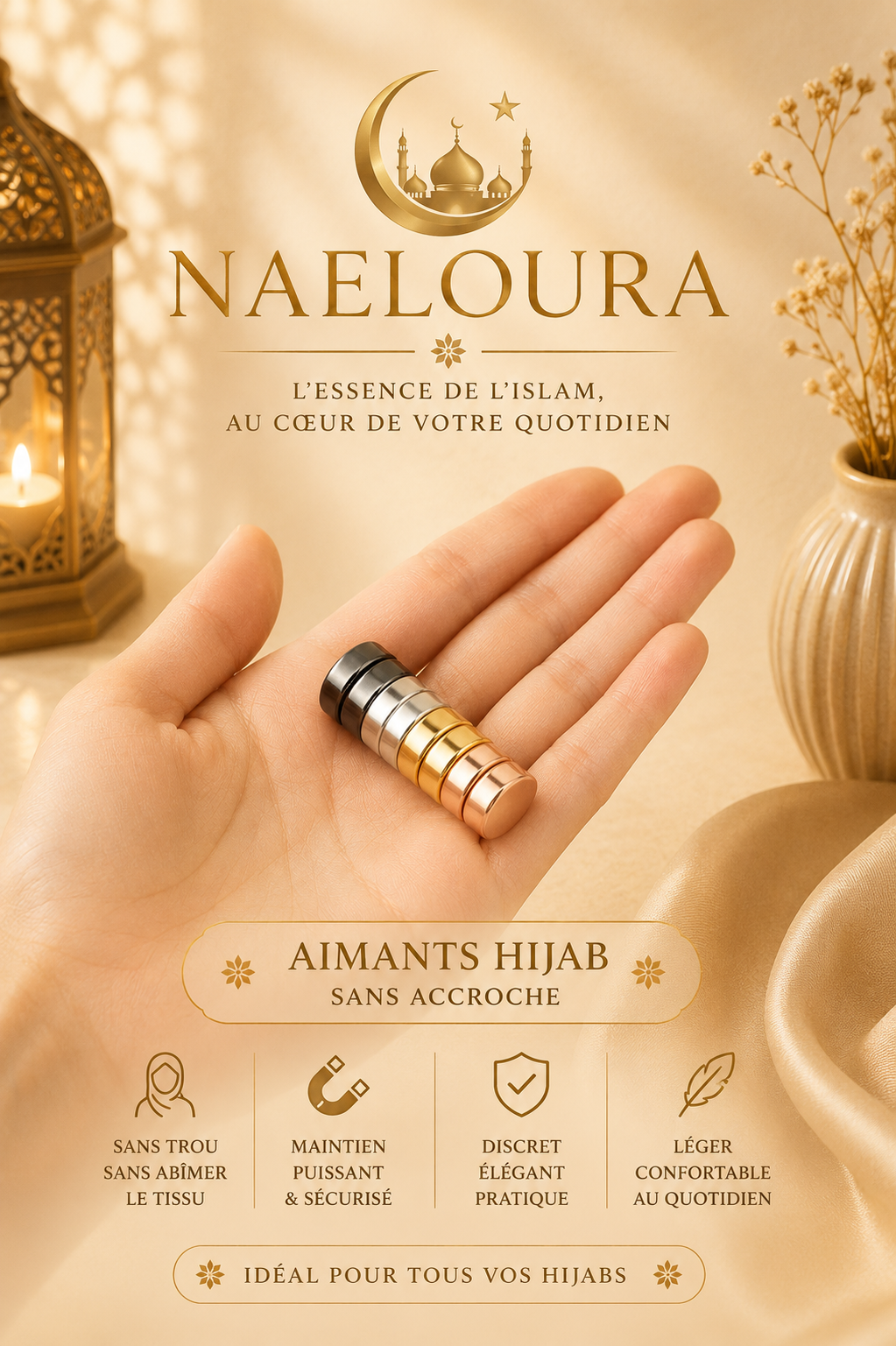 Lot de 4 aimants magnétiques pour hijab Naeloura — vue secondaire 2