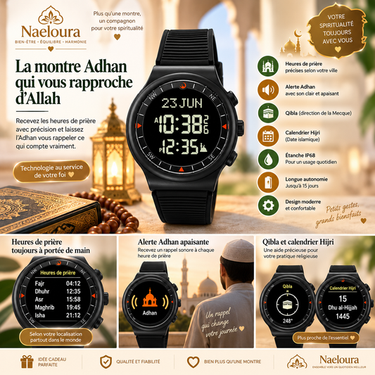 Montre Azan KJB-06 avec horaires de prière et Qibla | Naeloura