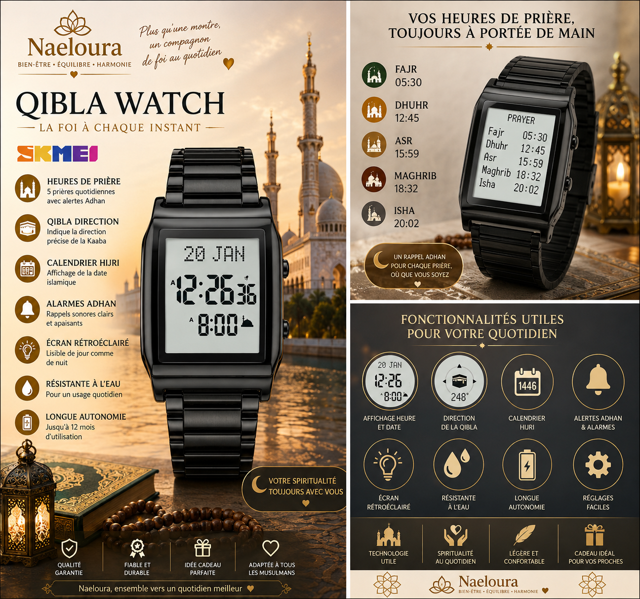 Montre Azan Premium Qibla Naeloura — vue secondaire 4