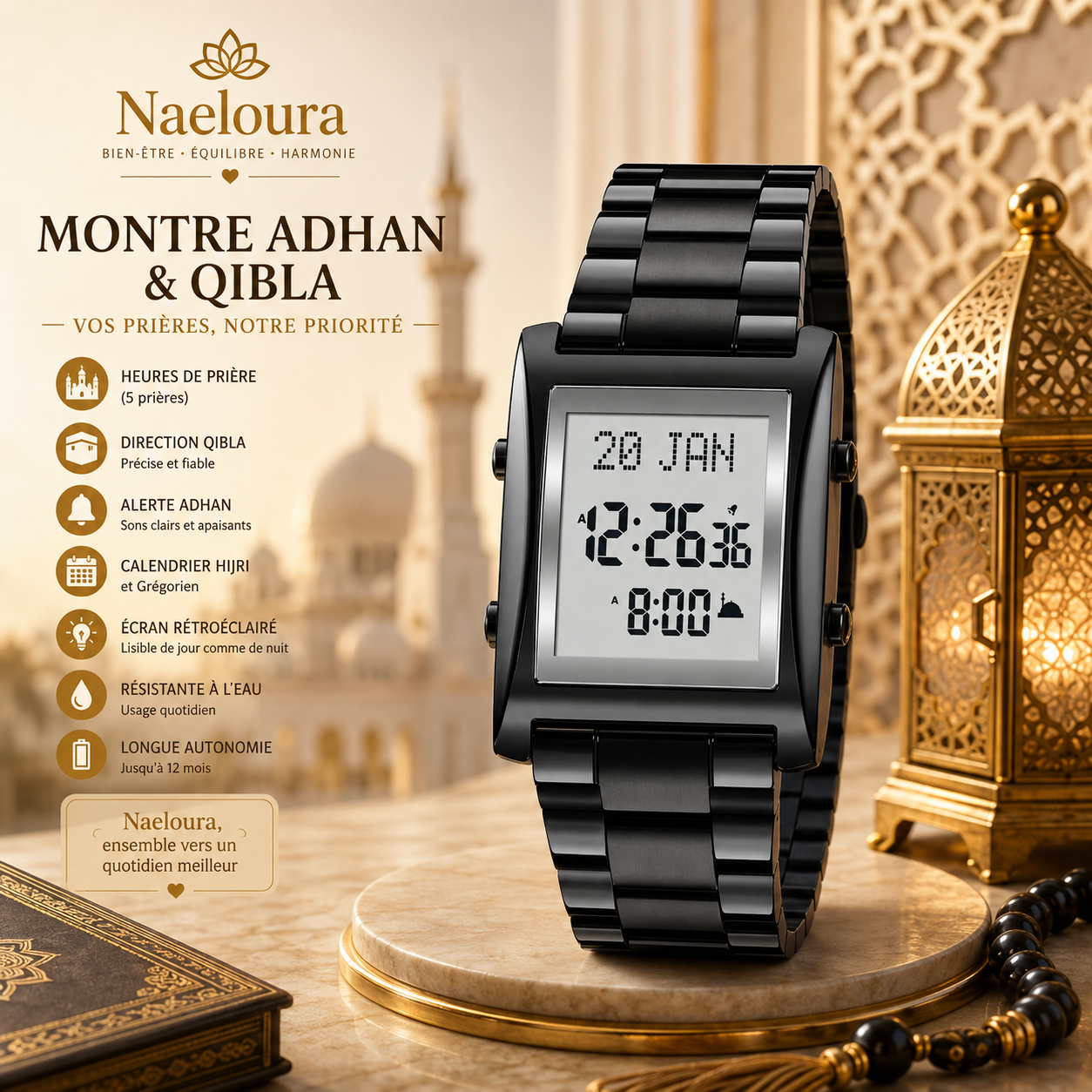 Montre Azan Premium Qibla Naeloura — vue secondaire 2