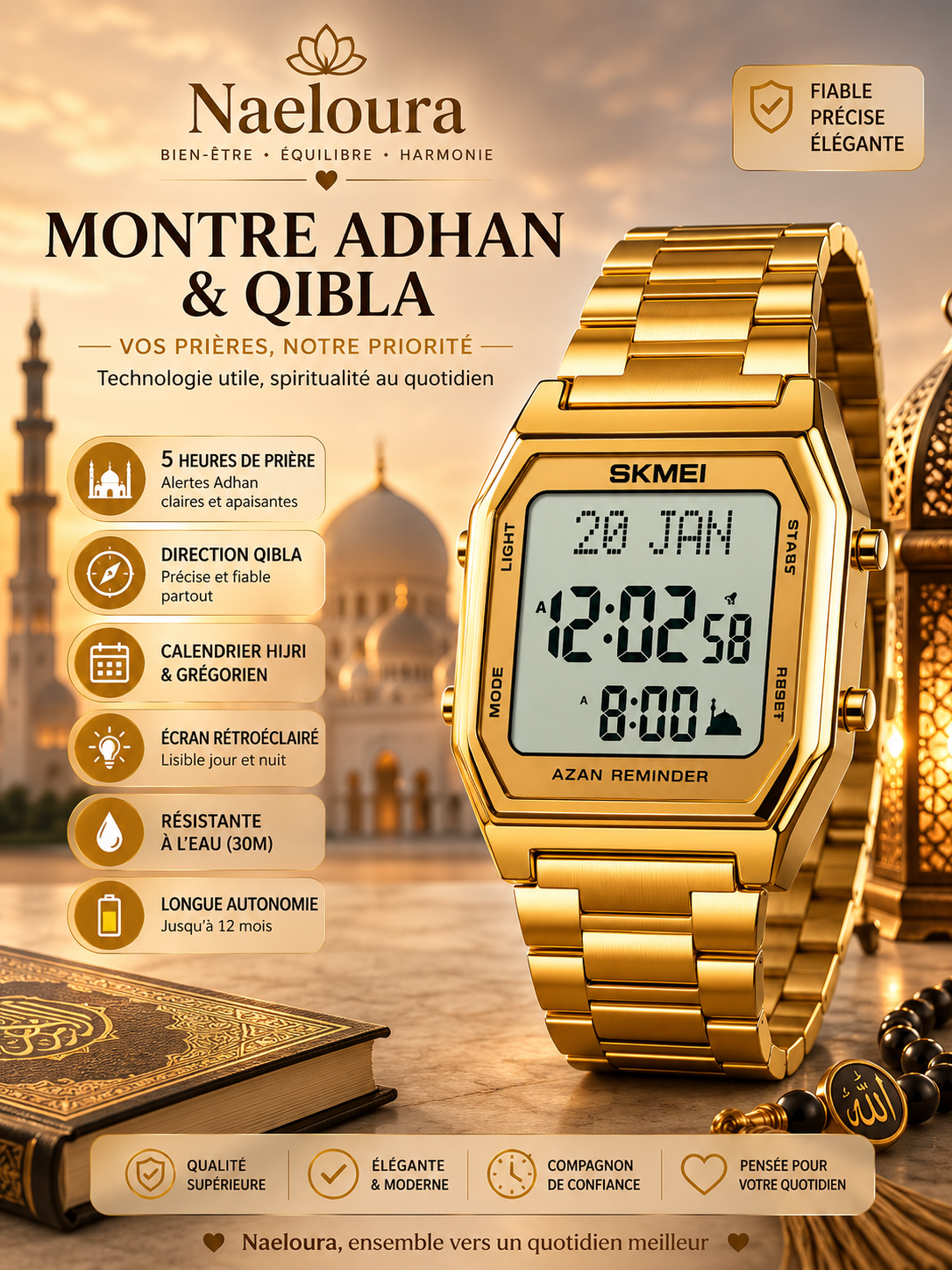 Montre Qibla SKMEI 1763 en acier Naeloura — vue secondaire 2