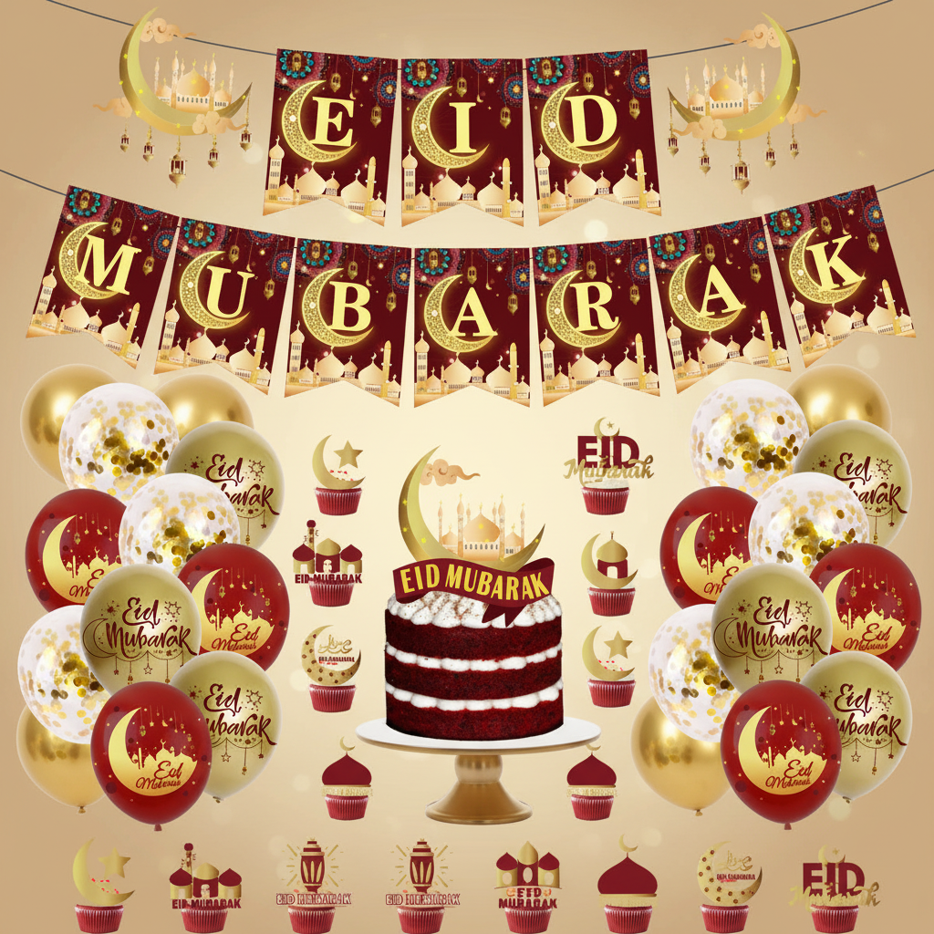 Ballons Ramadan fond beige doré