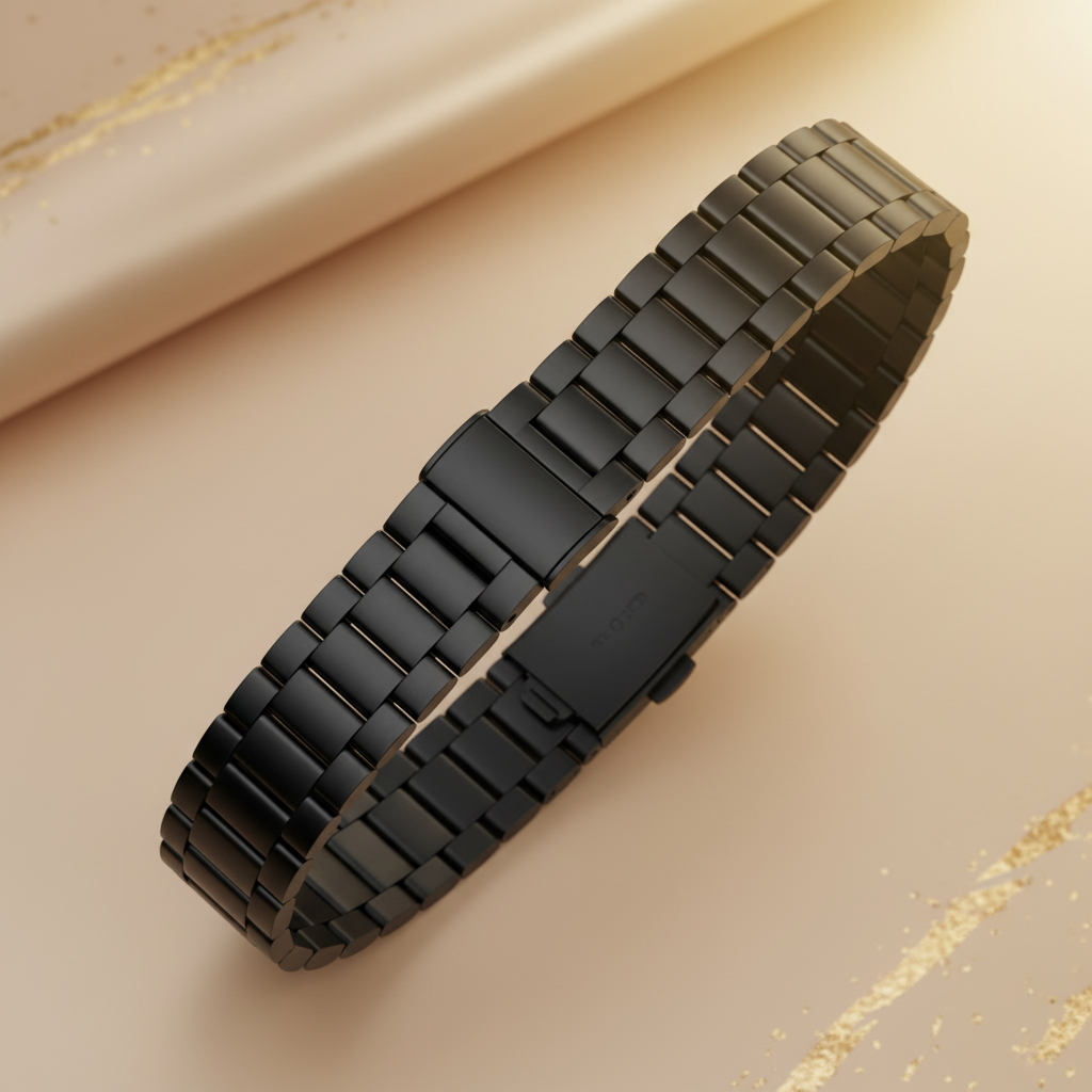 Bracelet acier noir fond beige doré
