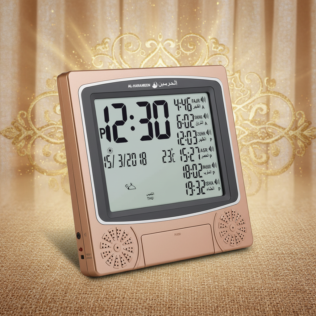 Horloge bureau dorée fond beige doré