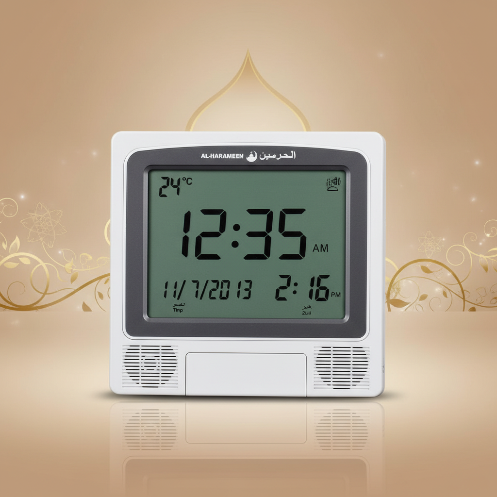 Horloge LCD alarme fond beige doré