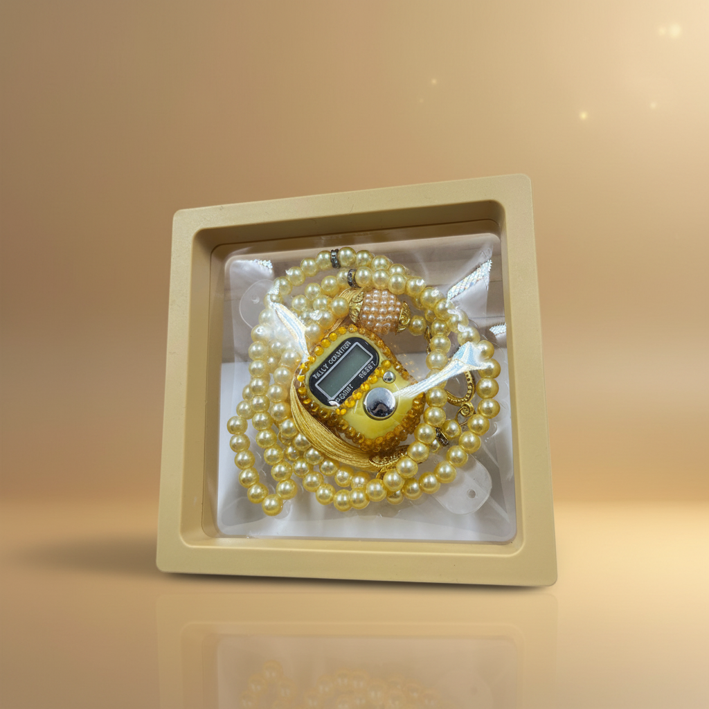 Misbaha coffret cadeau fond beige doré