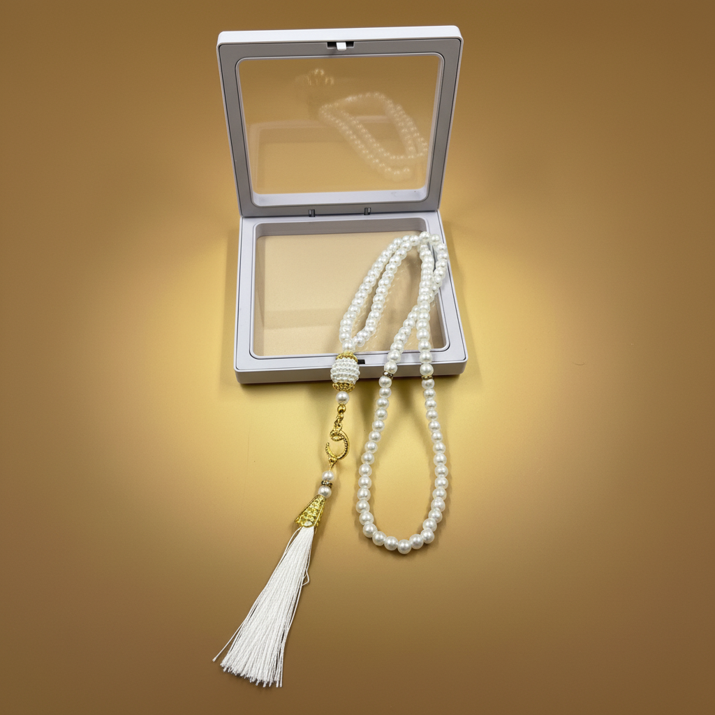 Misbaha modèle 13 fond beige doré