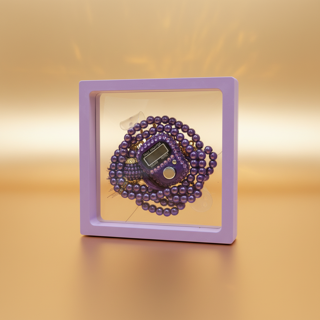 Misbaha perles verre fond beige doré