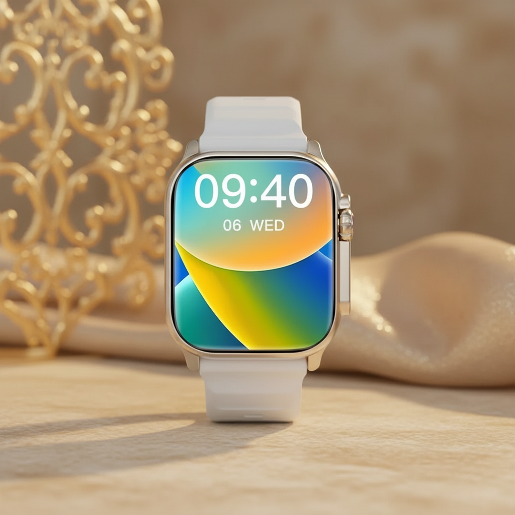 Montre blanche fond beige doré