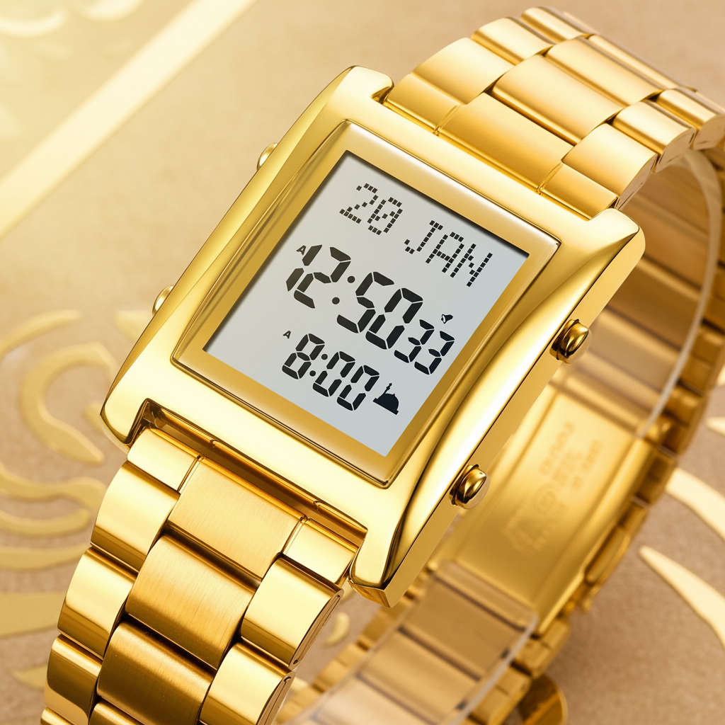 Montre dorée fond beige doré