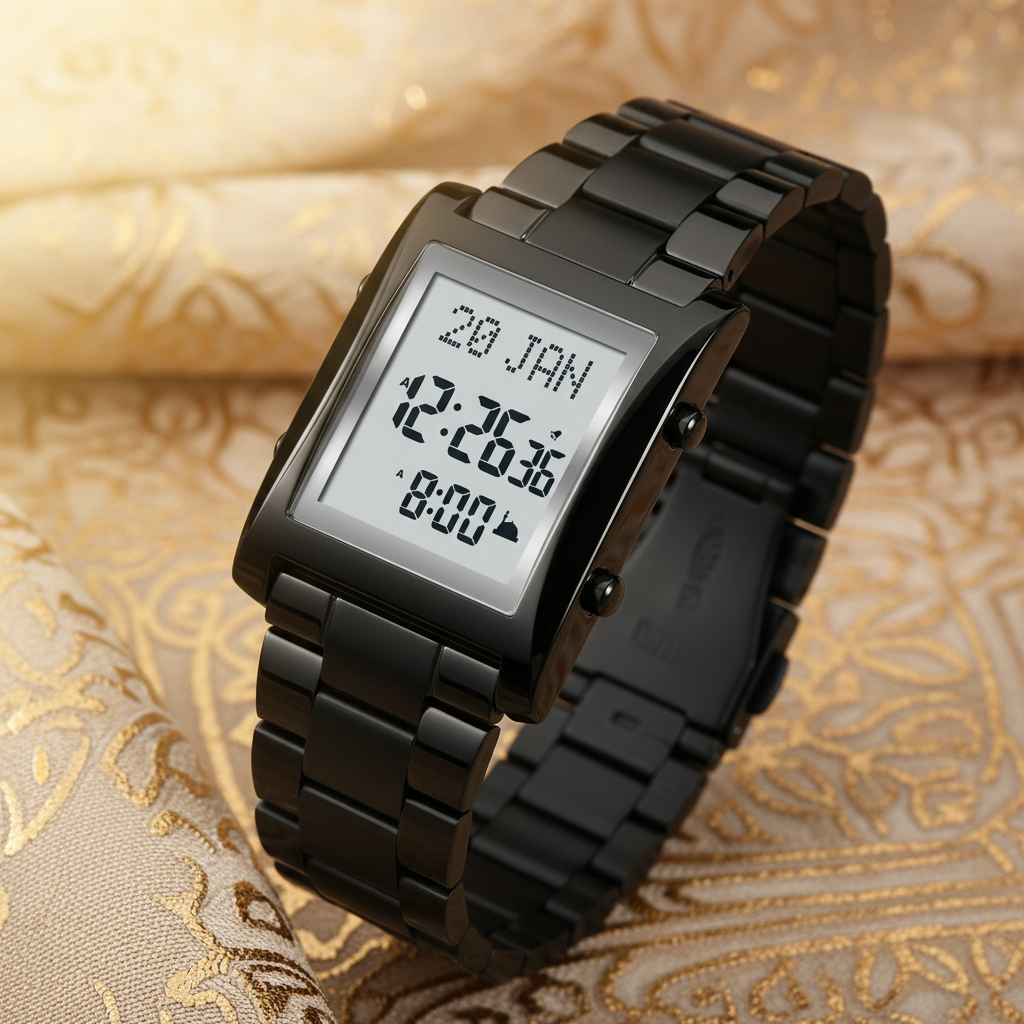 Montre noire fond beige doré