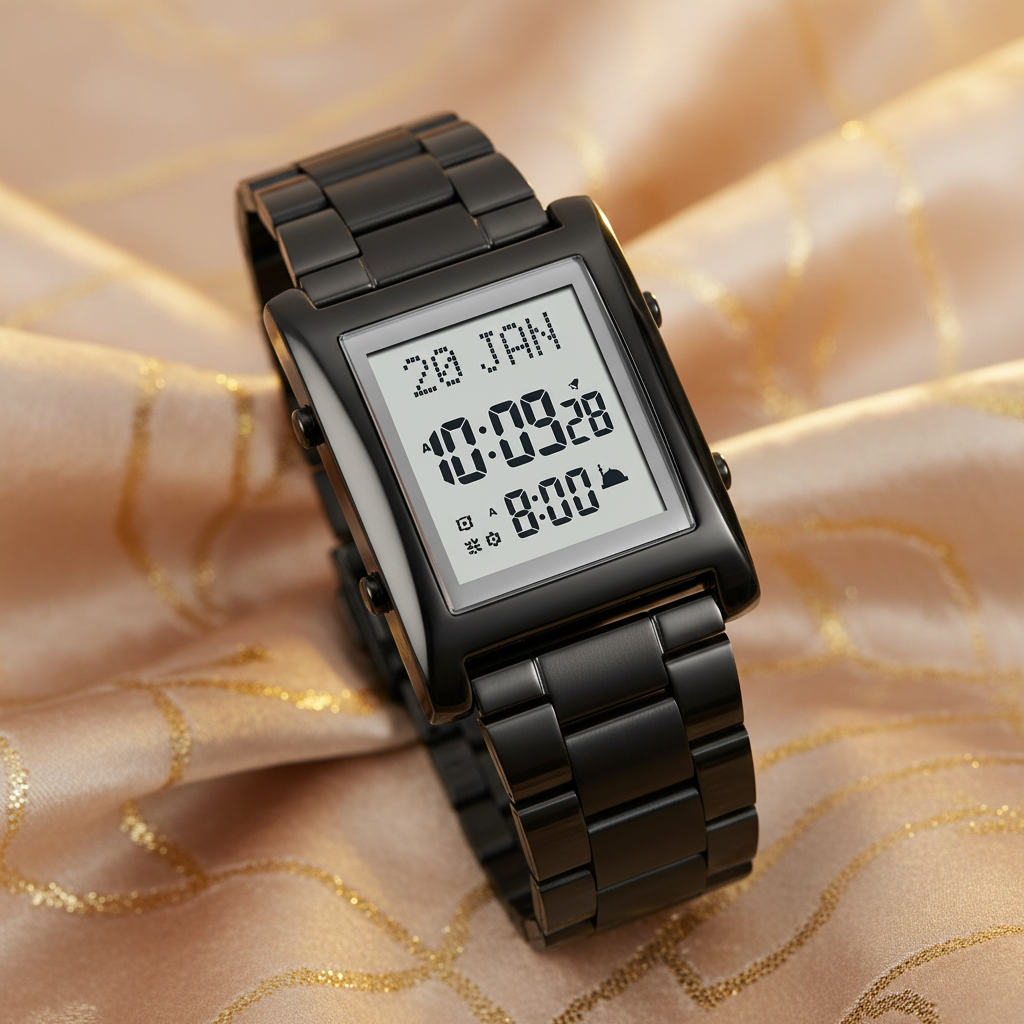 Montre noire fond beige doré