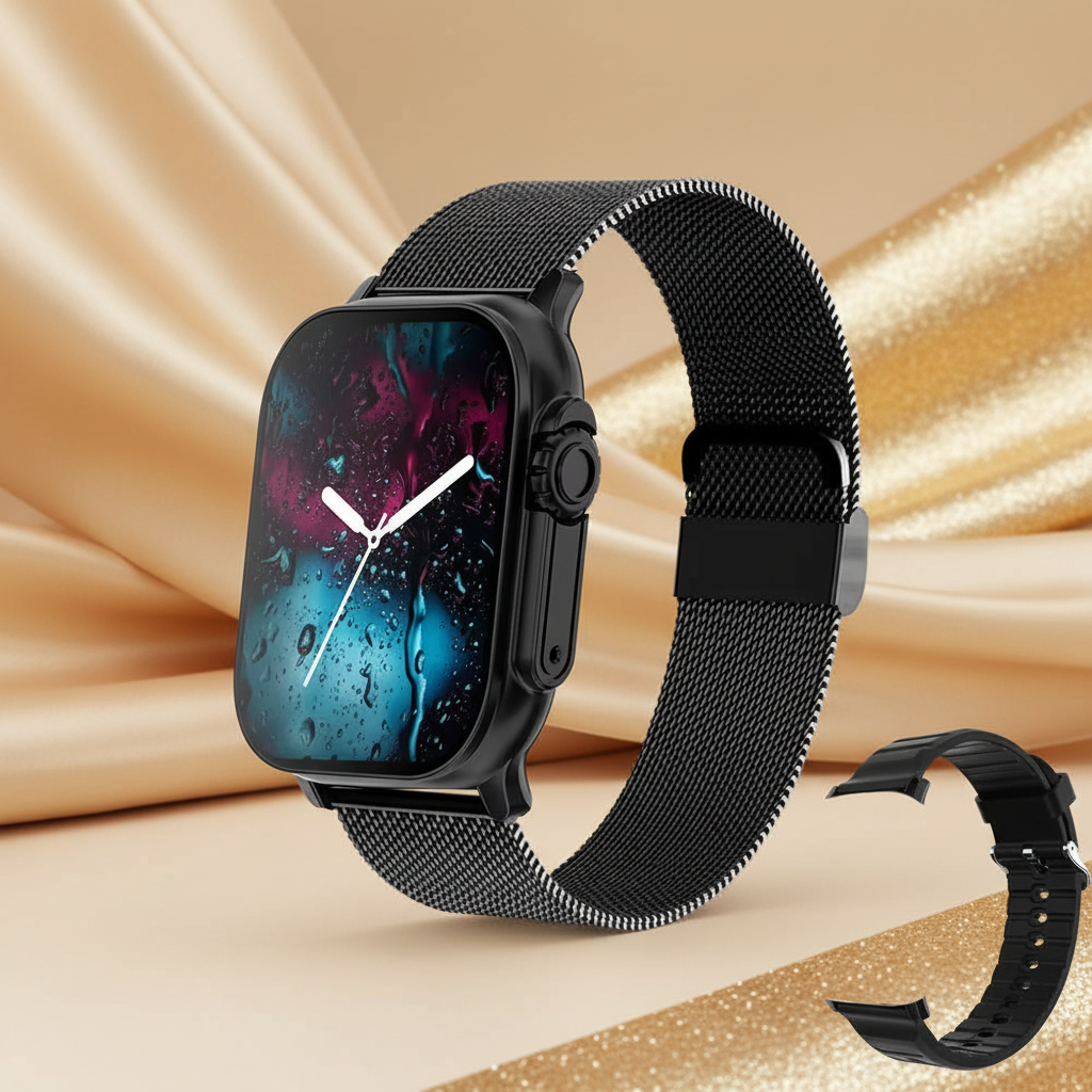 Montre noire milanaise fond beige doré