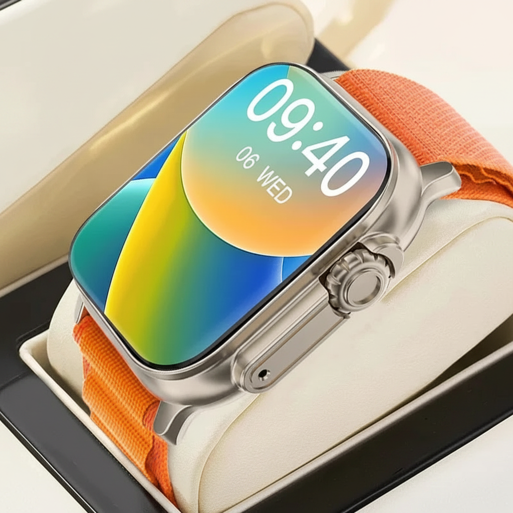 Montre orange nylon fond beige doré