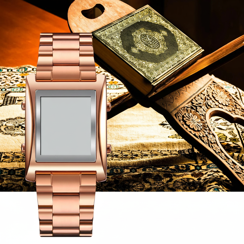Montre rose gold fond beige doré
