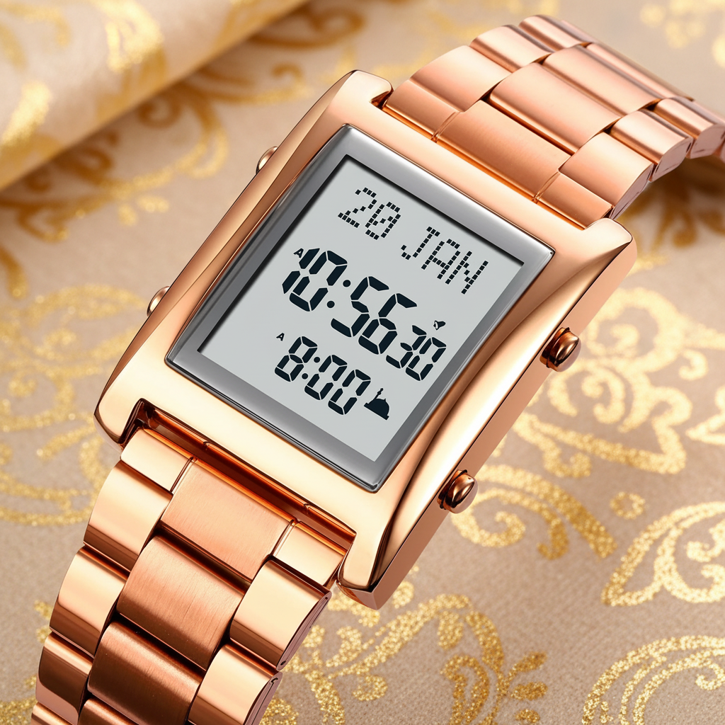 Montre rose gold fond beige doré