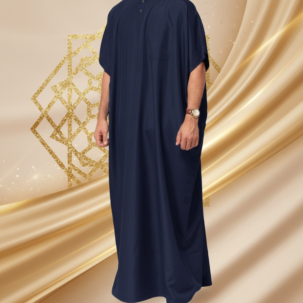 Qamis col montant fond beige doré