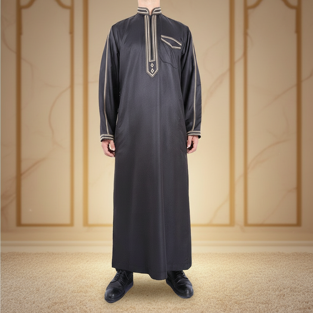 Qamis coupe élégante fond beige doré