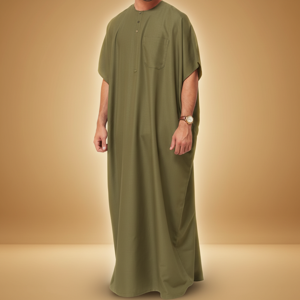 Qamis kaki fond beige doré
