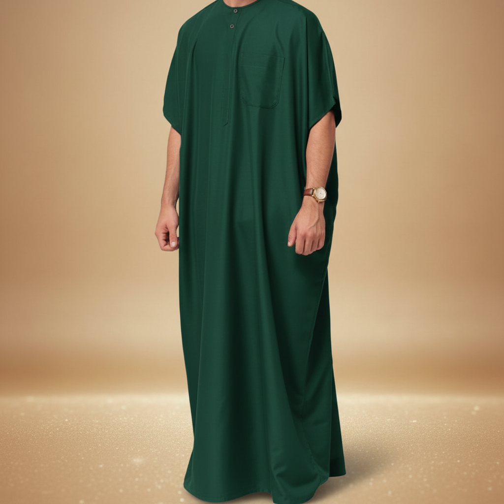 Qamis vert fond beige doré