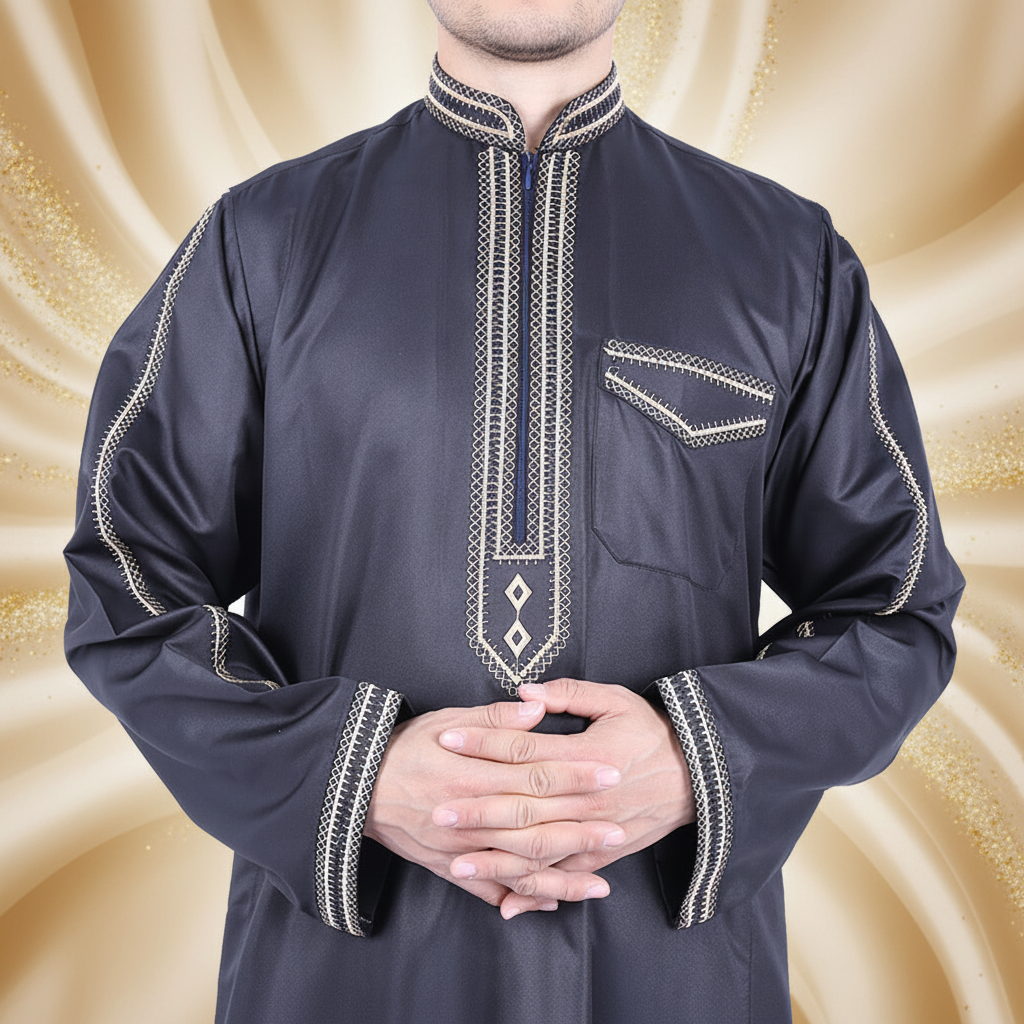 Qamis vue de face fond beige doré