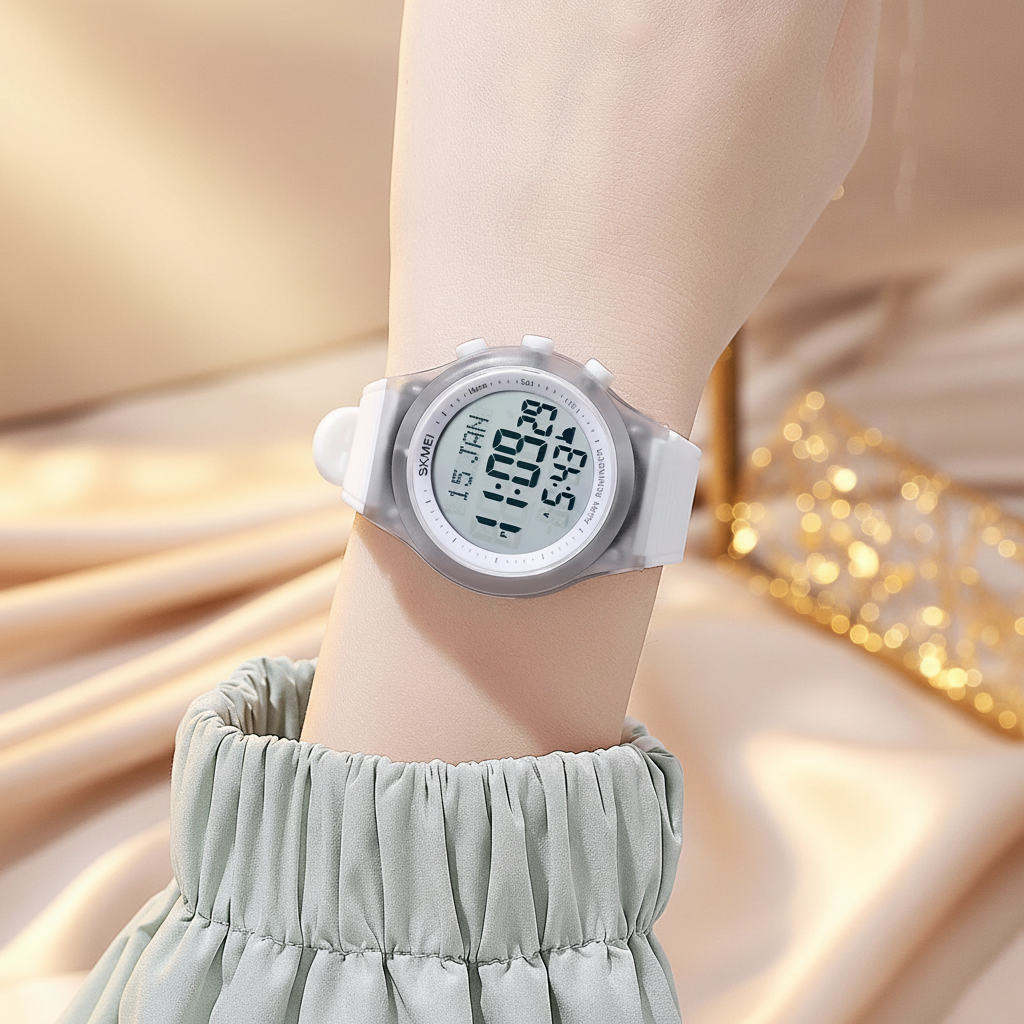 SKMEI blanche poignet fond beige doré