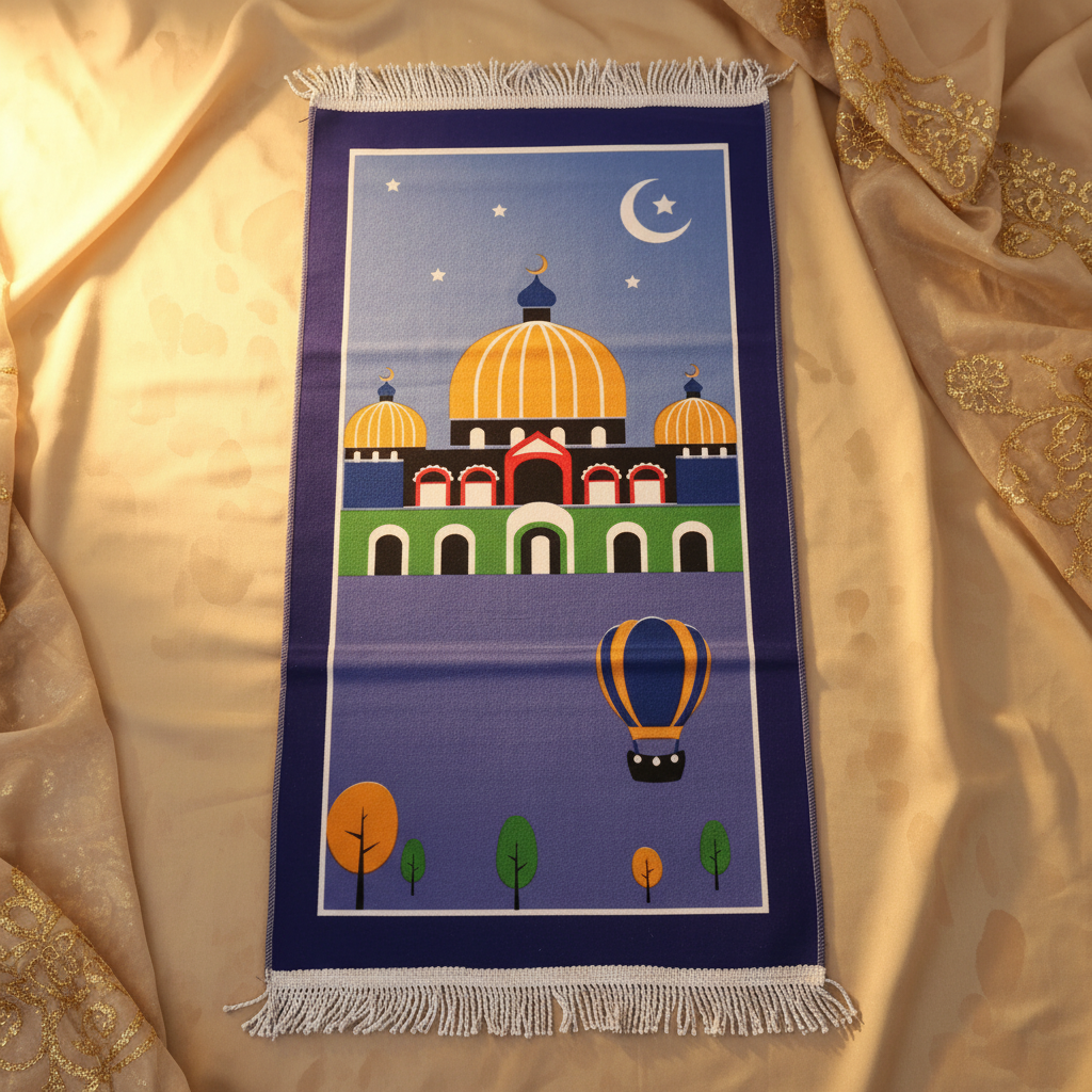 Tapis bleu marine fond beige doré