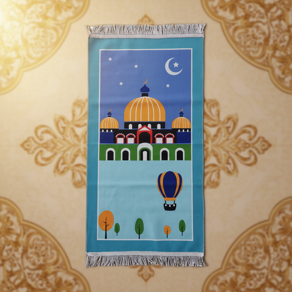 Tapis bleu mosquée fond beige doré