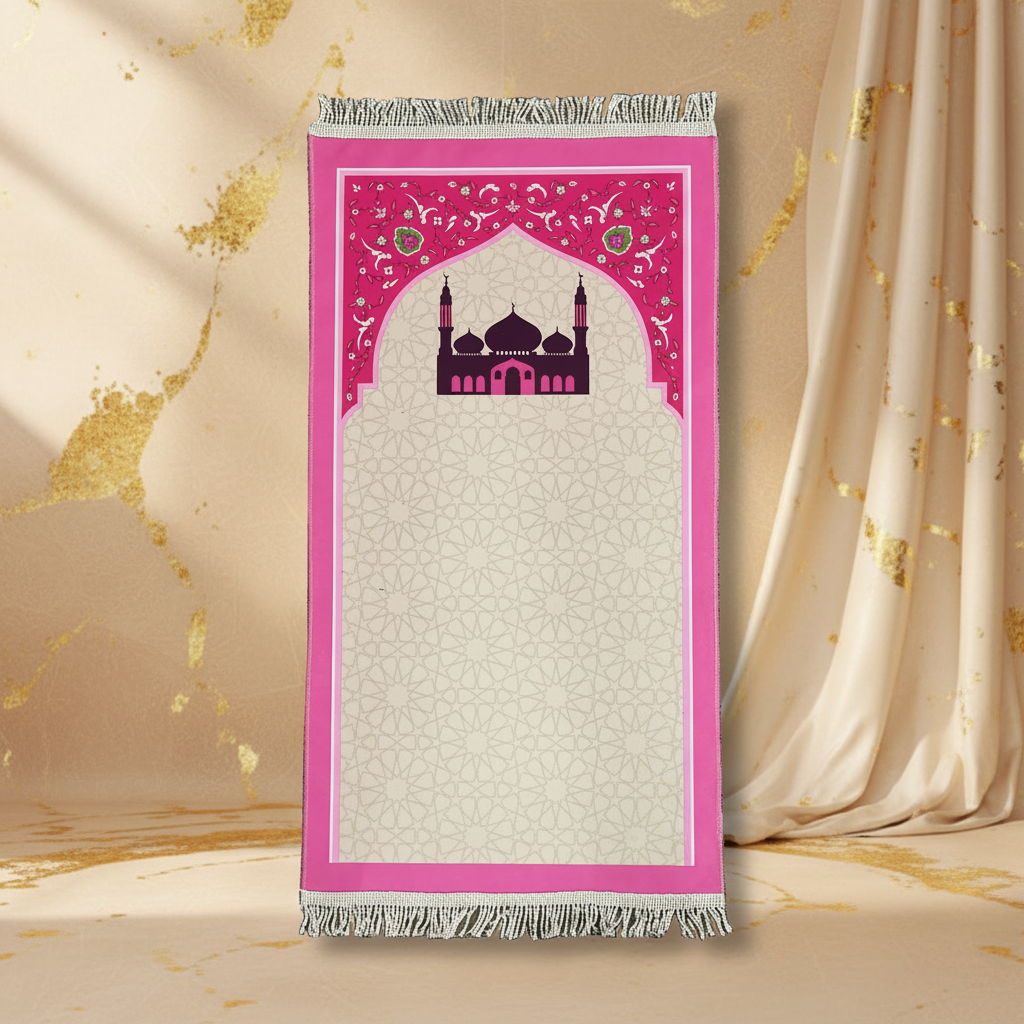 Tapis rose fuchsia fond beige doré