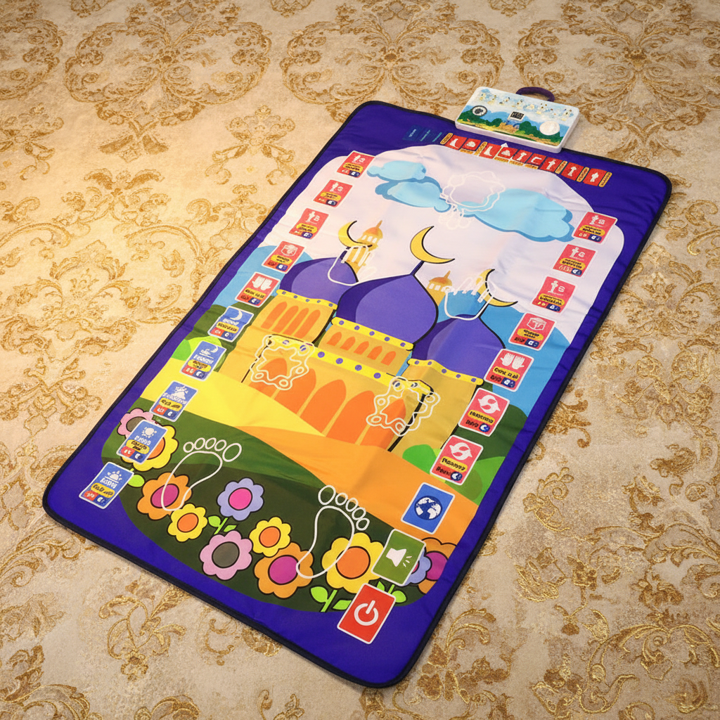 Tapis violet bleu fleurs fond beige doré