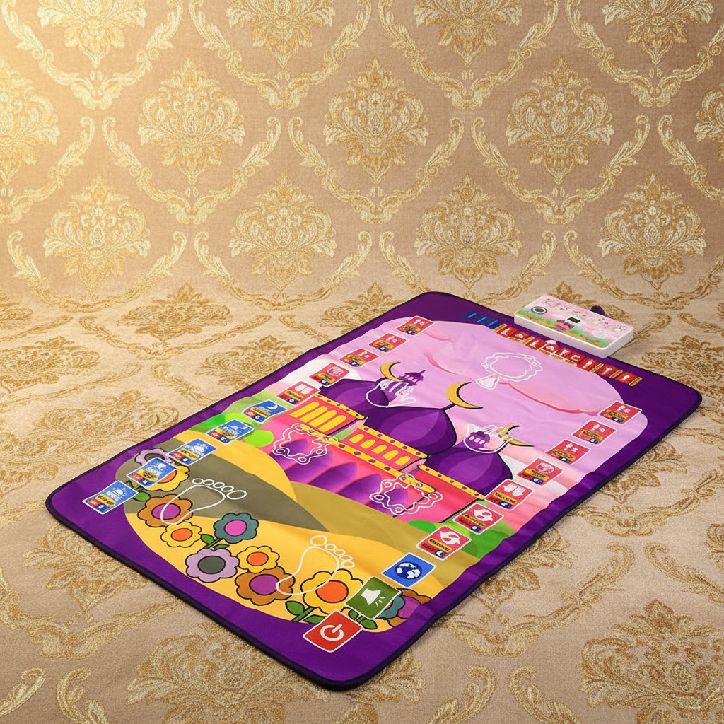 Tapis violet fleurs fond beige doré