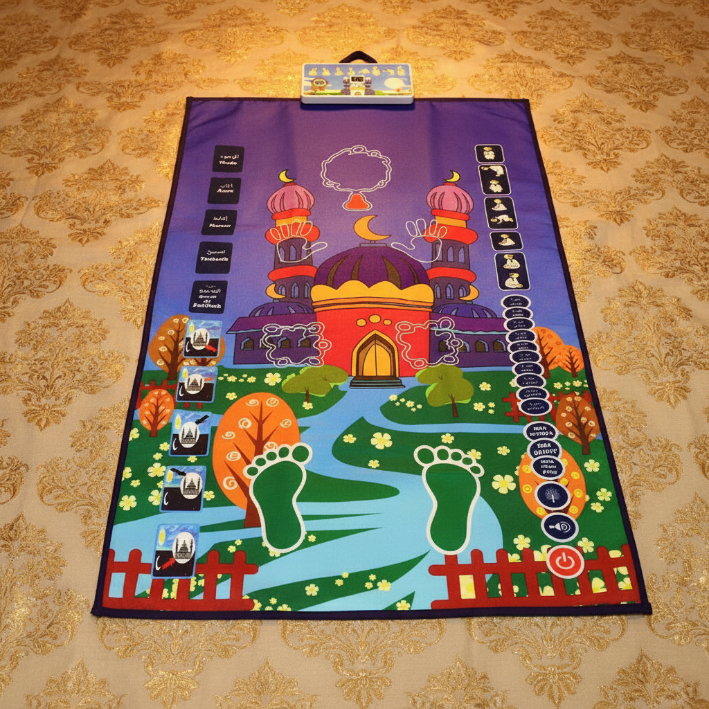 Tapis violet mosquée fond beige doré