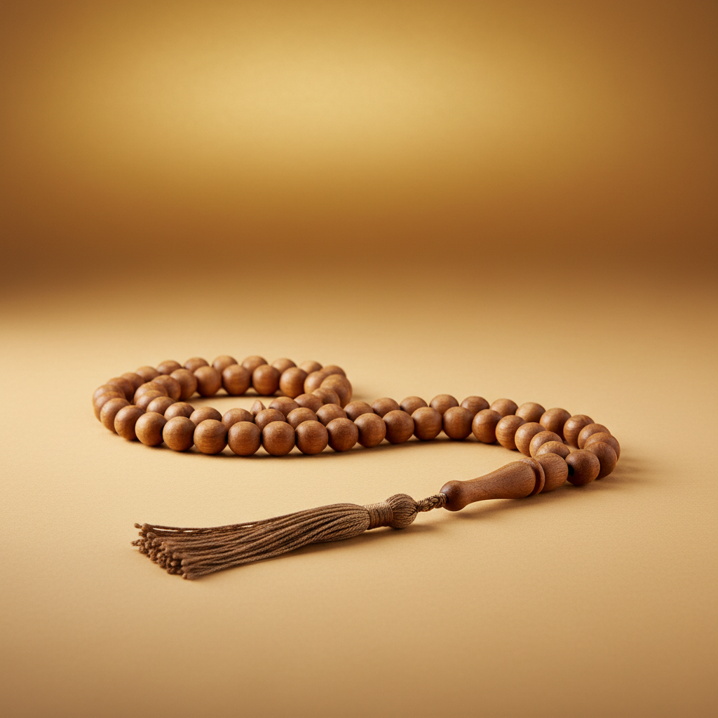 Tasbih bois fond beige doré