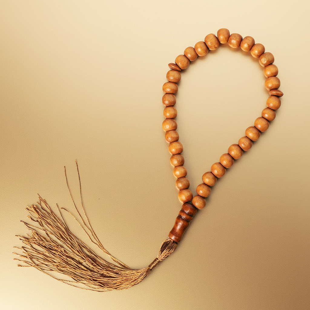 Tasbih bois fond beige doré