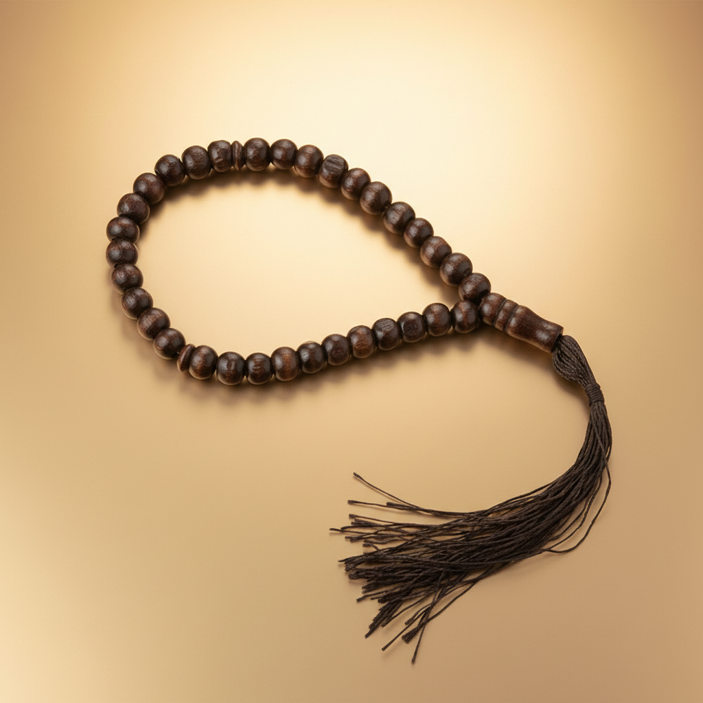 Tasbih bois fond beige doré