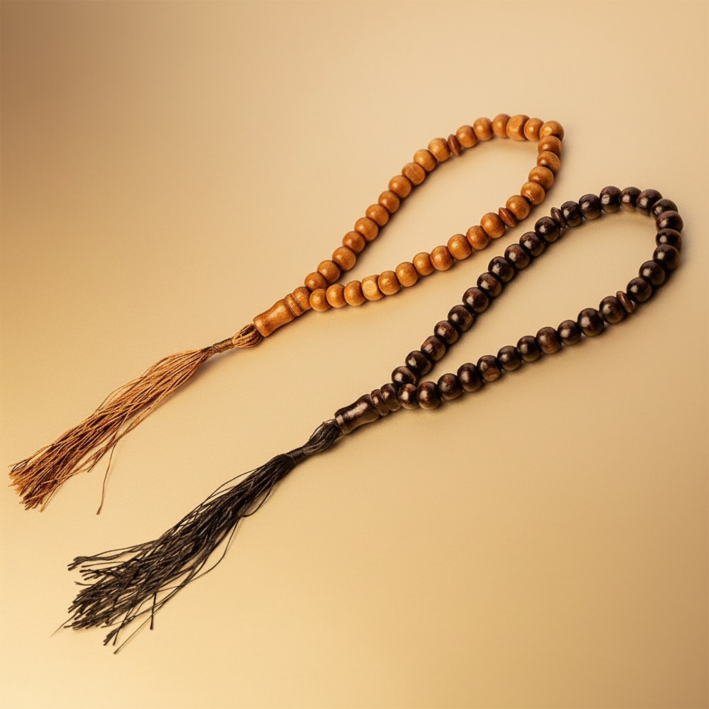 Tasbih bois fond beige doré