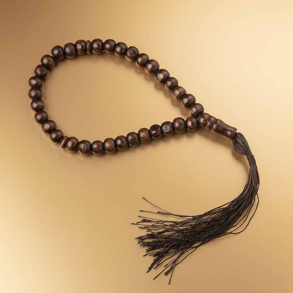Tasbih bois fond beige doré