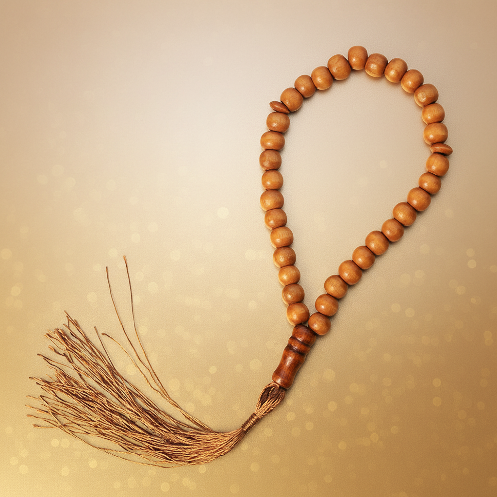 Tasbih bois fond beige doré