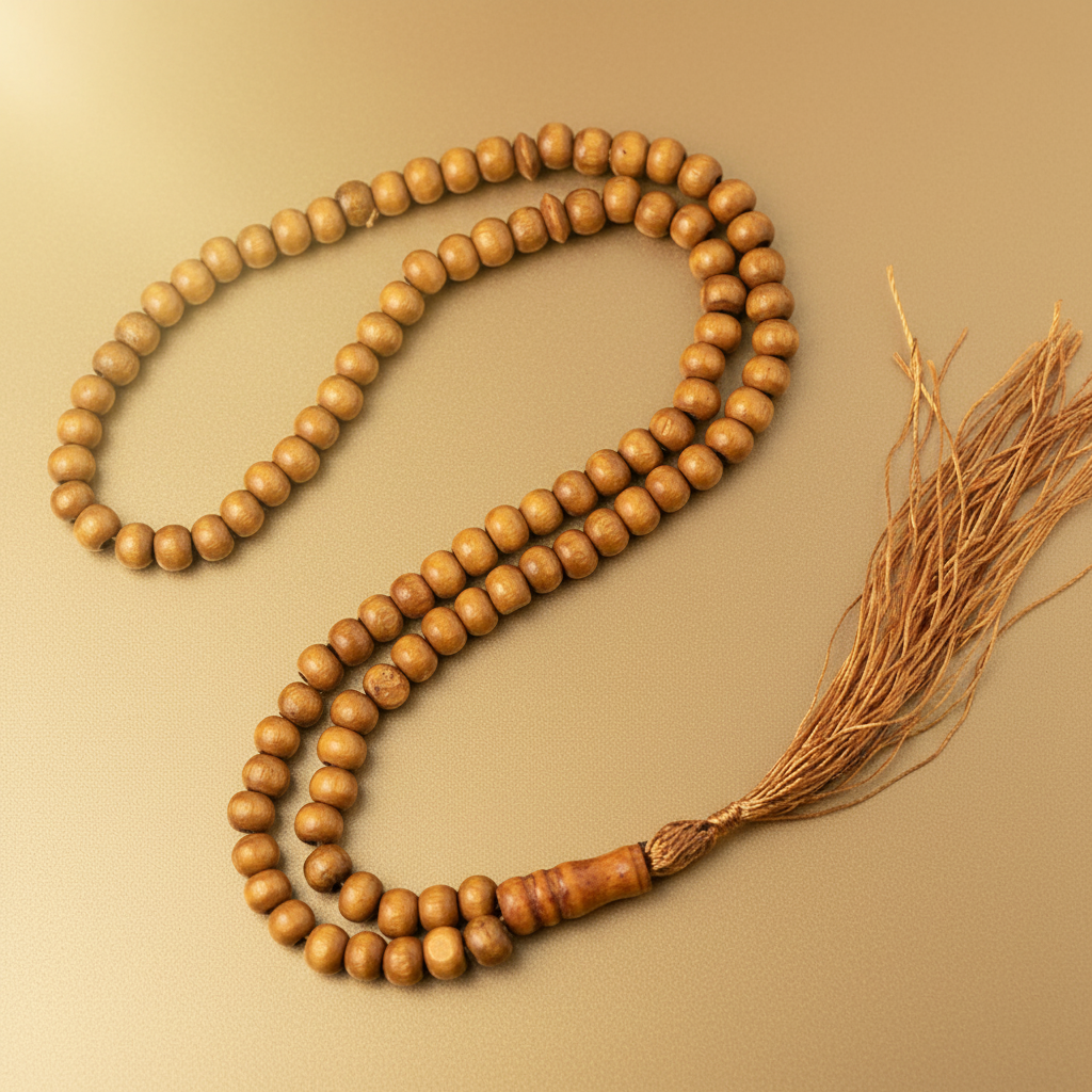 Tasbih bois fond beige doré